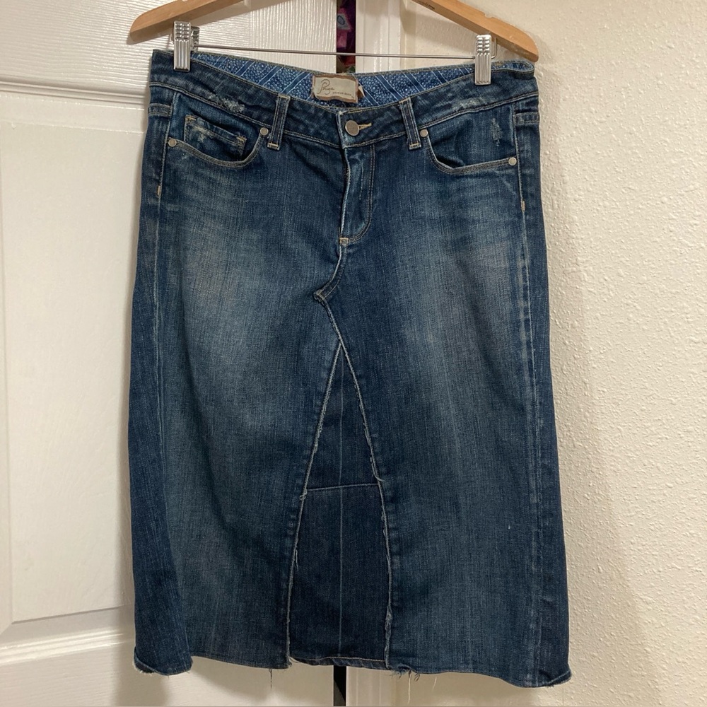 Paige Women’s Premiun Demin Laurel Canyon Skirt Front Pockets Embroidere Size 31